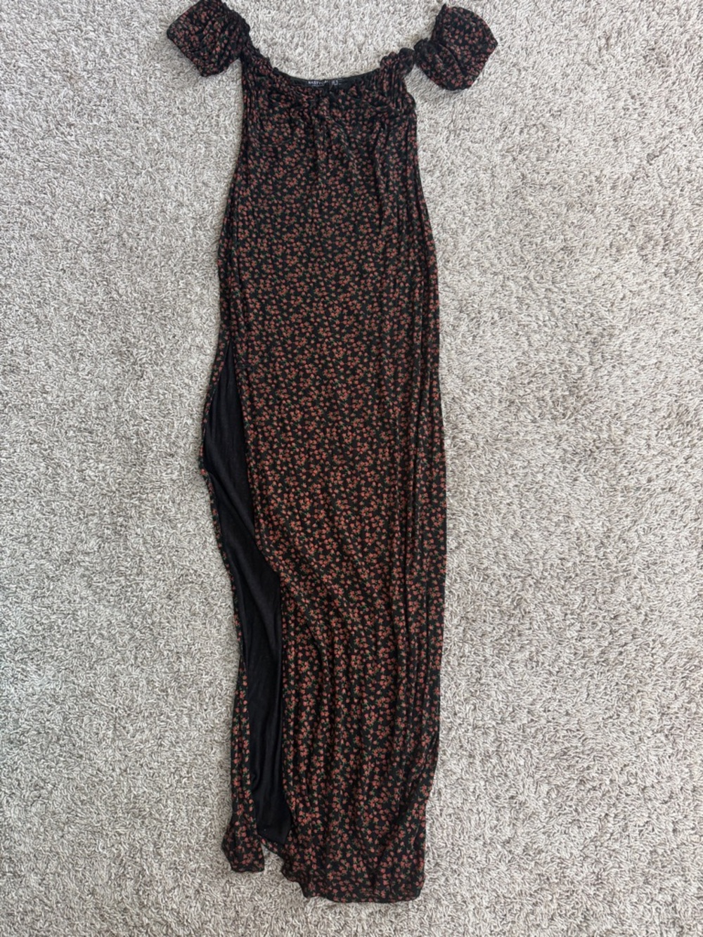Nasty Gal Black Maxi Skirt with Tiny Red Floral Print
